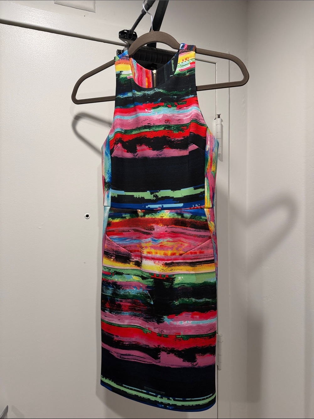 Amanda Uprichard Multicolor High-Neck Stripe Sheath Dress